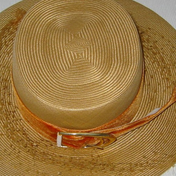 Leslie James Designer Straw Hat Orange Belt Brass Buckle Accent main image 10